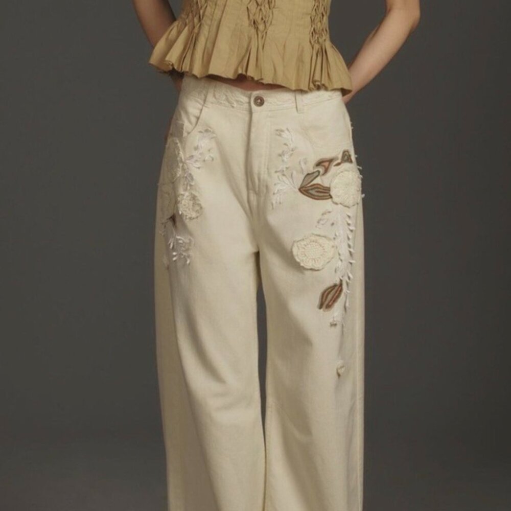 Anthropologie Pilcro Embellished Pants. Size 25. Beige.